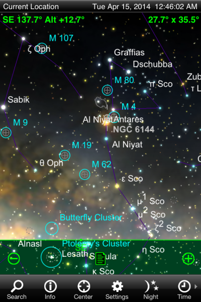 Chart of the Scorpio area. Ophiuchus is to the left